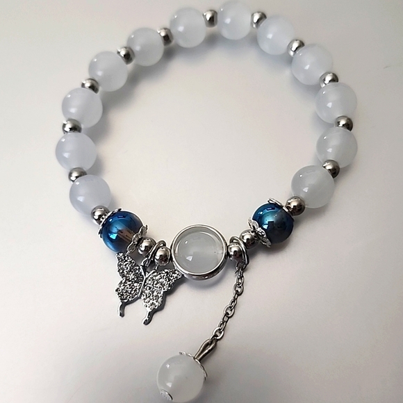 Boho Gypsy Sisters Jewelry - Butterfly Beaded Bracelet Simulated Moonstones